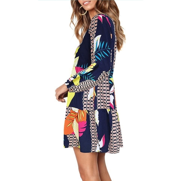 NEW Tunic Summer Dress V Neck Casual Loose Flowy - Picture 2 of 5